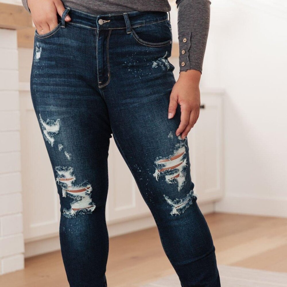 Judy Blue Boyfriend Bleach Splashed Jeans - Worn 1X - 18W